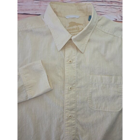 Tommy Bahama Mens Yellow Pinstripe Dress Shirt Medium Jacquard - Picture 4 of 8